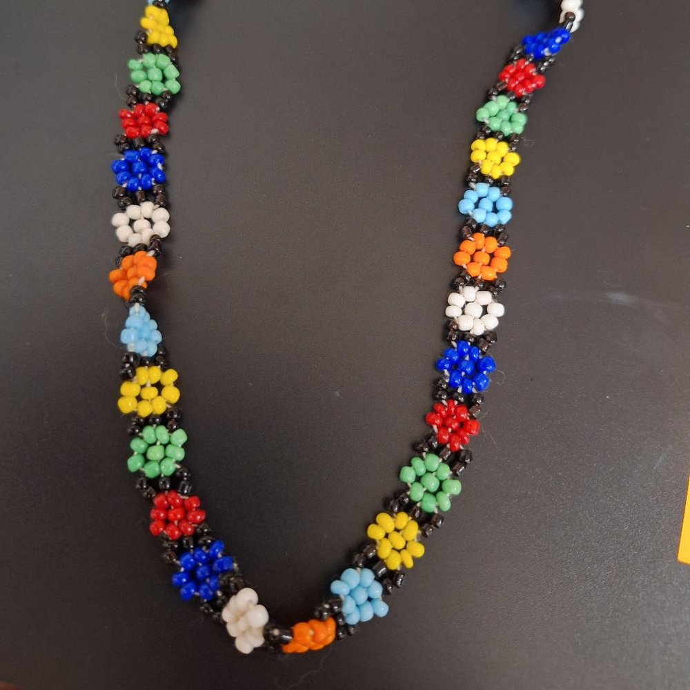Vintage Beaded Floral Necklace Multicolored Necklace